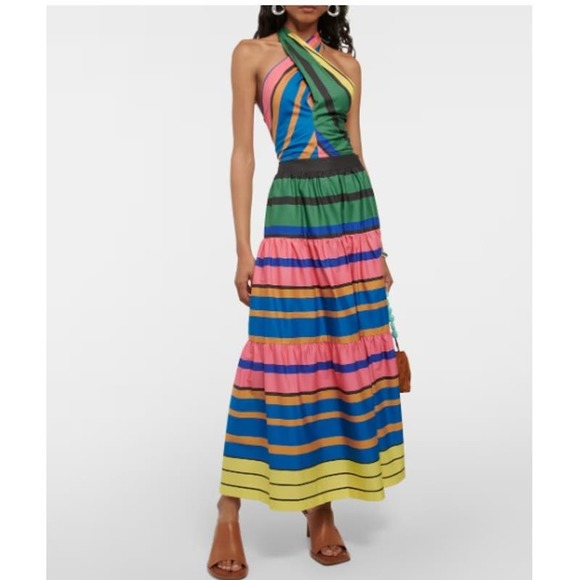 NEW STAUD High Waisted Sea Striped Tiered A-Line Poplin Midi Skirt Women… - Picture 3 of 10